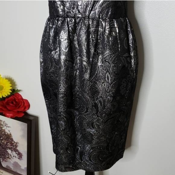 NEW French Connection Silver Metallic Paisley Brocade Dress Strapless Red Carpet - Picture 3 of 12